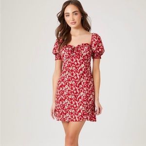 Floral print puff-sleeve mini dress